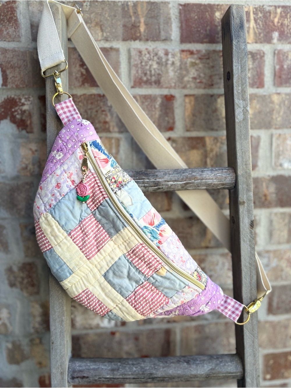 Handmade Medium-Sized Vintage Quilted Bum-Bag / Crossbody